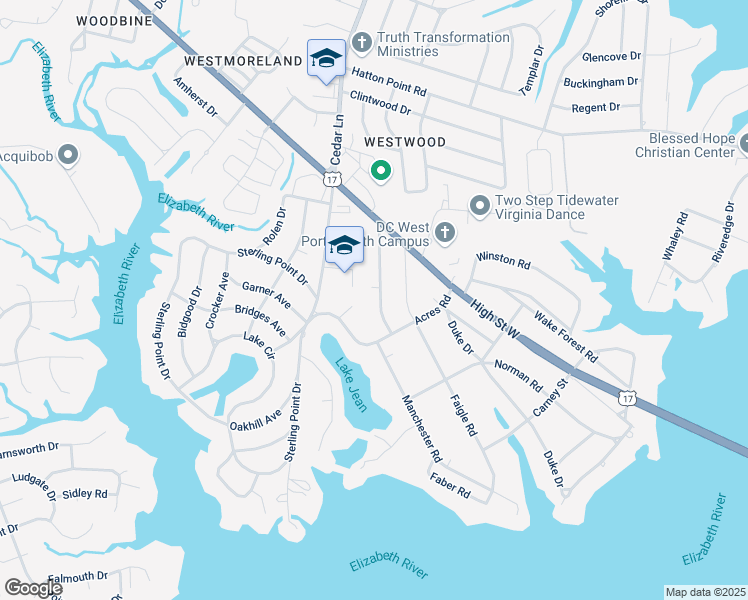 map of restaurants, bars, coffee shops, grocery stores, and more near 4403 Gannon Road in Portsmouth