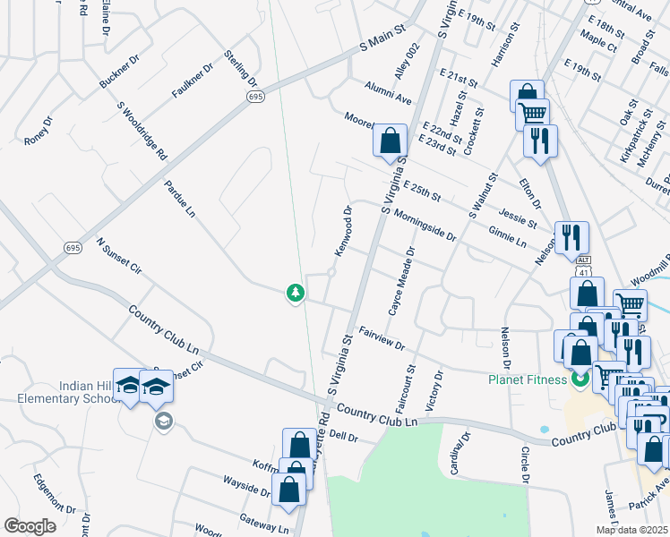 map of restaurants, bars, coffee shops, grocery stores, and more near 2728 Kenwood Drive in Hopkinsville