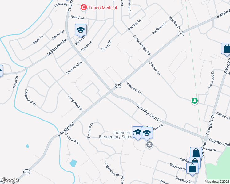 map of restaurants, bars, coffee shops, grocery stores, and more near 101-117 Country Club Ln in Hopkinsville