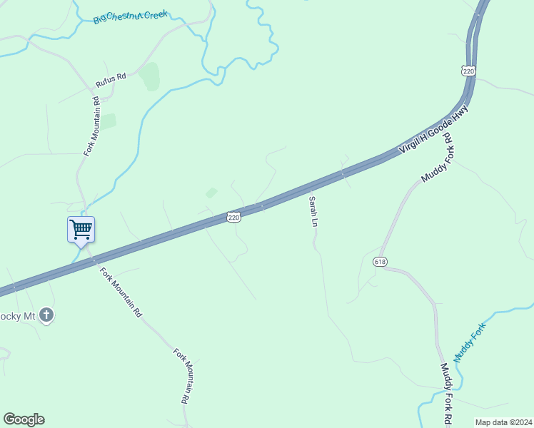 map of restaurants, bars, coffee shops, grocery stores, and more near 3426 Virgil H Goode Highway in Rocky Mount
