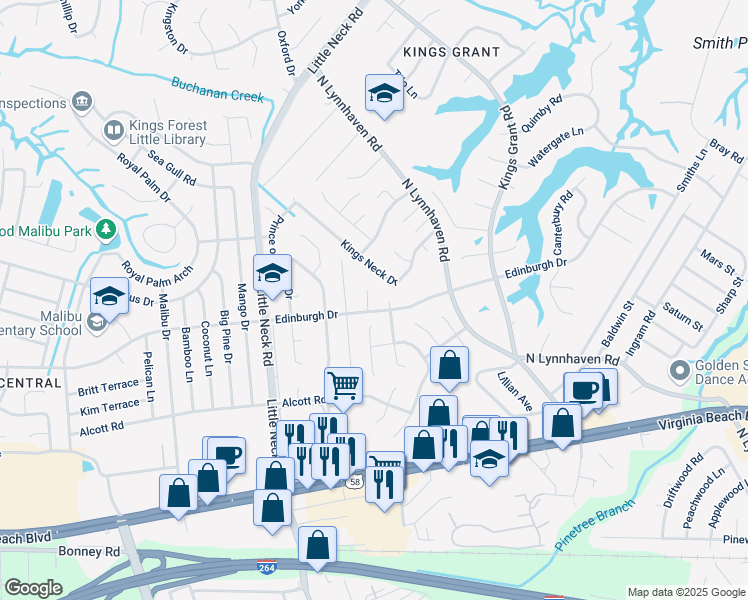 map of restaurants, bars, coffee shops, grocery stores, and more near 441 Beverly Place in Virginia Beach