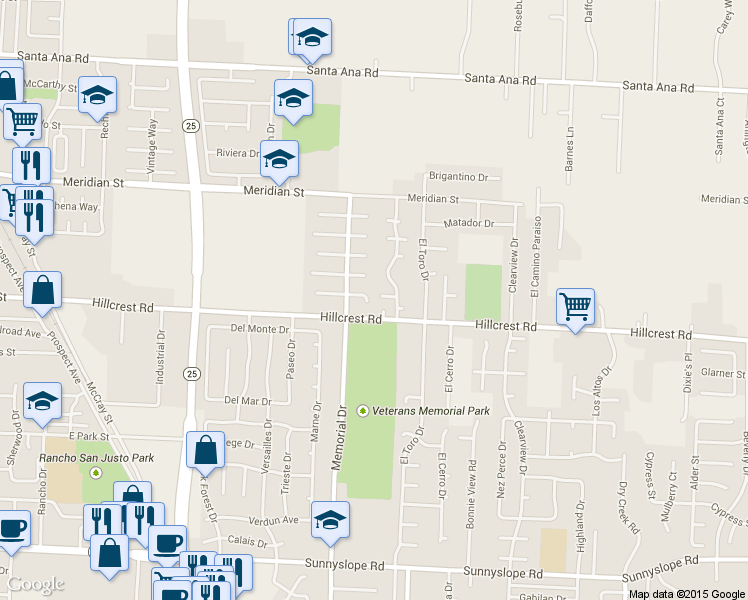 map of restaurants, bars, coffee shops, grocery stores, and more near 1041 Apple Court in Hollister