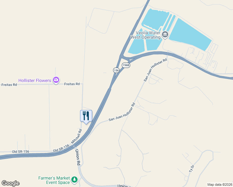 map of restaurants, bars, coffee shops, grocery stores, and more near 3349 San Juan Road in Hollister
