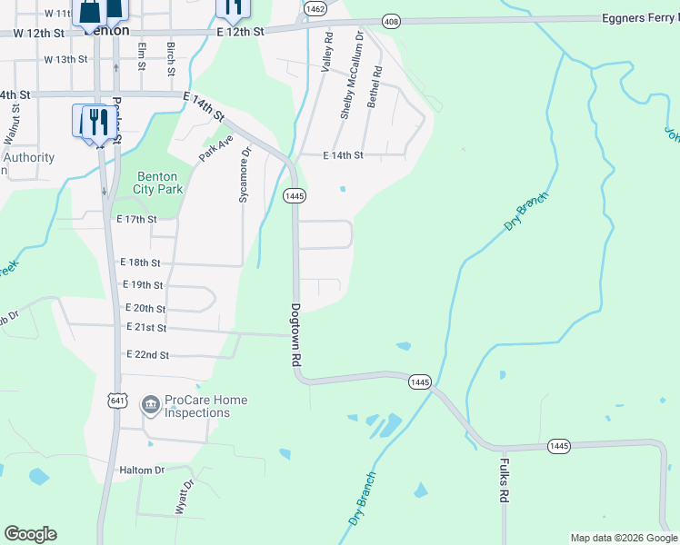 map of restaurants, bars, coffee shops, grocery stores, and more near 1089-1099 Fox Ridge Court in Benton