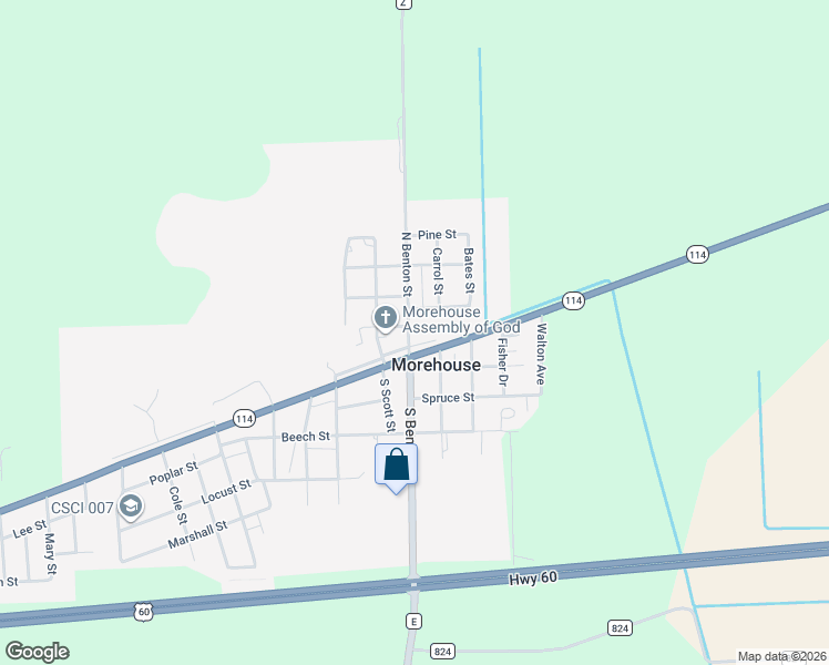 map of restaurants, bars, coffee shops, grocery stores, and more near North Benton Street in Morehouse