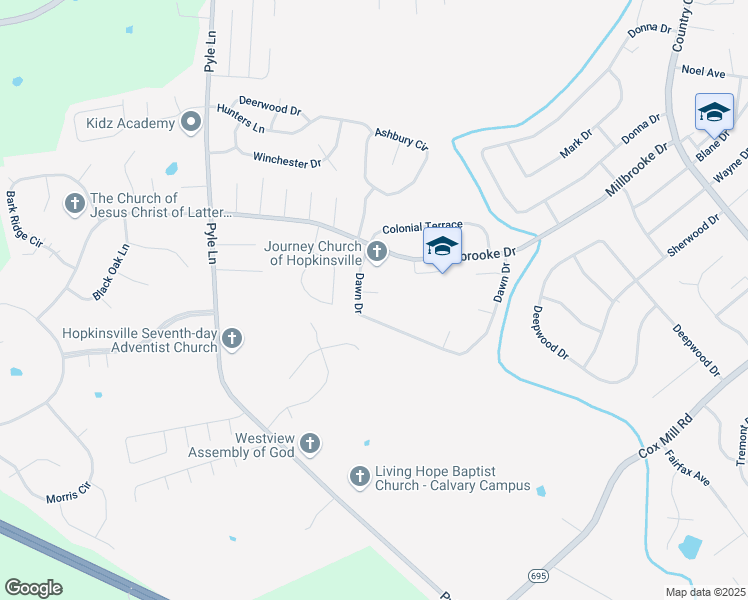 map of restaurants, bars, coffee shops, grocery stores, and more near 503 Parklawn Court in Hopkinsville