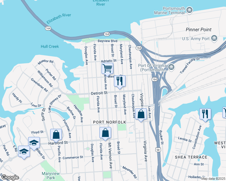 map of restaurants, bars, coffee shops, grocery stores, and more near 356 Broad Street in Portsmouth