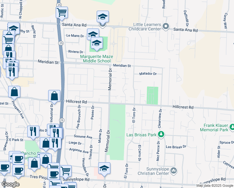 map of restaurants, bars, coffee shops, grocery stores, and more near 1020 Cherry Court in Hollister