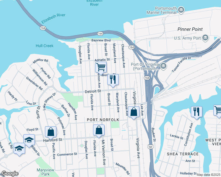 map of restaurants, bars, coffee shops, grocery stores, and more near 339 Broad Street in Portsmouth