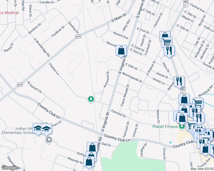 map of restaurants, bars, coffee shops, grocery stores, and more near 209 Dixie Drive in Hopkinsville