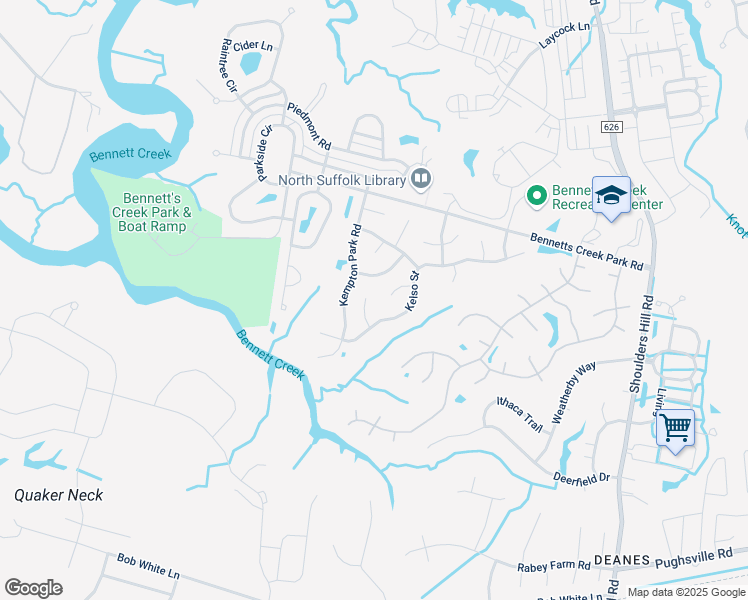map of restaurants, bars, coffee shops, grocery stores, and more near 3008 Newbury Court in Suffolk