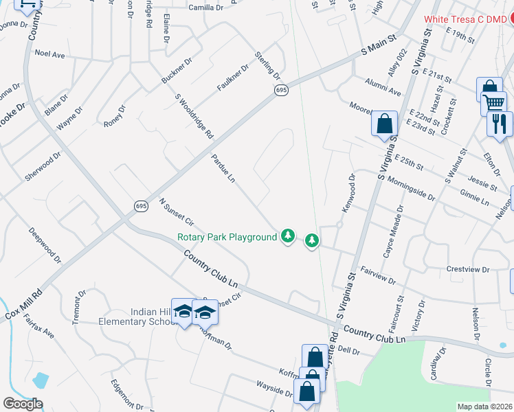 map of restaurants, bars, coffee shops, grocery stores, and more near 155 Pardue Ln in Hopkinsville