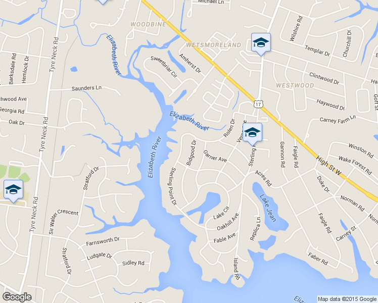 map of restaurants, bars, coffee shops, grocery stores, and more near 2308 Bidgood Drive in Portsmouth