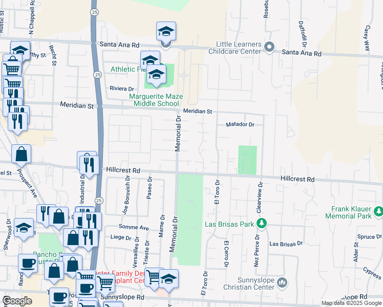 map of restaurants, bars, coffee shops, grocery stores, and more near 1020 Cherry Court in Hollister