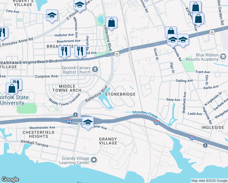map of restaurants, bars, coffee shops, grocery stores, and more near 900 Granite Arch in Norfolk