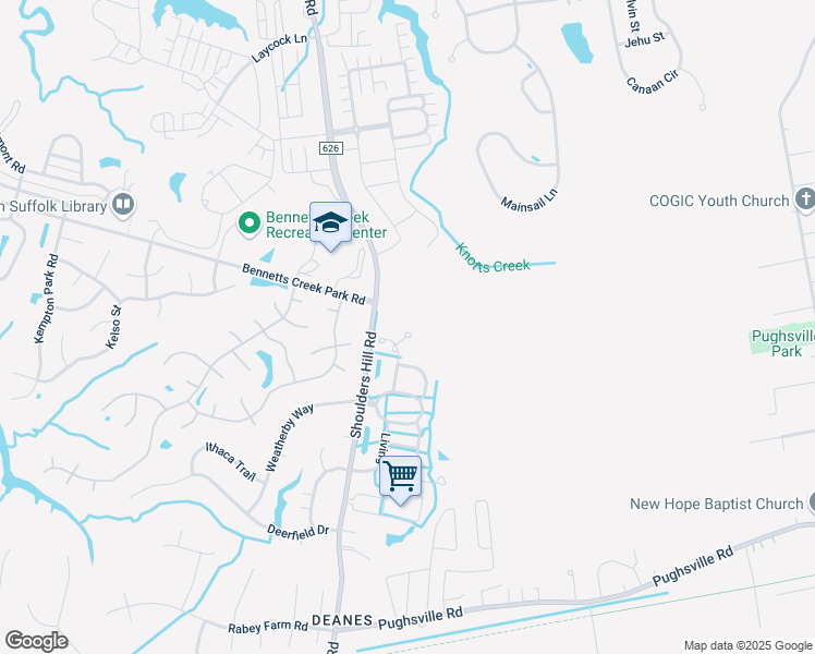 map of restaurants, bars, coffee shops, grocery stores, and more near 7005 Darby Court in Suffolk