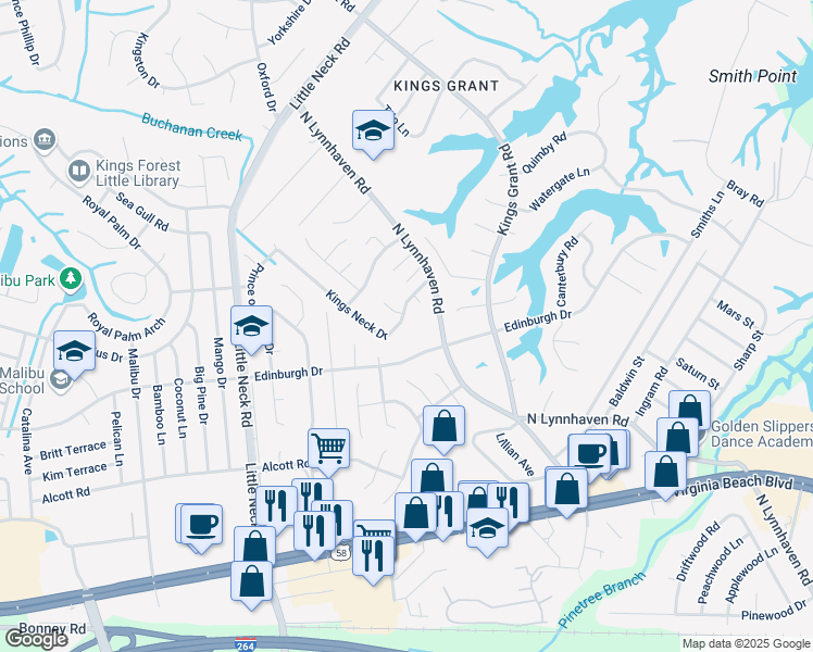 map of restaurants, bars, coffee shops, grocery stores, and more near 487 North Lynnhaven Road in Virginia Beach
