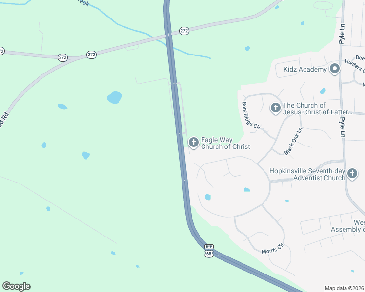 map of restaurants, bars, coffee shops, grocery stores, and more near 5068 Eagle Way in Hopkinsville