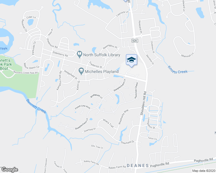 map of restaurants, bars, coffee shops, grocery stores, and more near 3606 Canal Turn Court in Suffolk