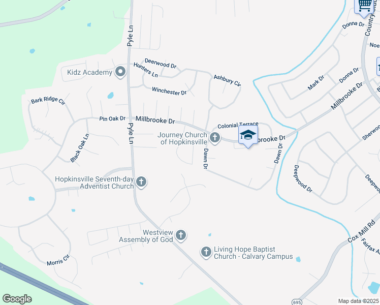 map of restaurants, bars, coffee shops, grocery stores, and more near 207 Magnolia Drive in Hopkinsville