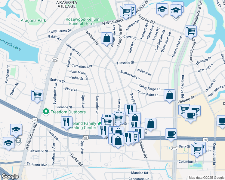 map of restaurants, bars, coffee shops, grocery stores, and more near 4812 Floral Street in Virginia Beach