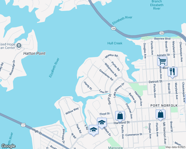 map of restaurants, bars, coffee shops, grocery stores, and more near 12 Llewellyn Street in Portsmouth