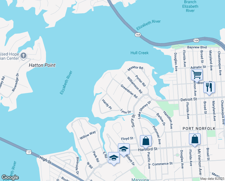 map of restaurants, bars, coffee shops, grocery stores, and more near 12 Llewellyn Street in Portsmouth