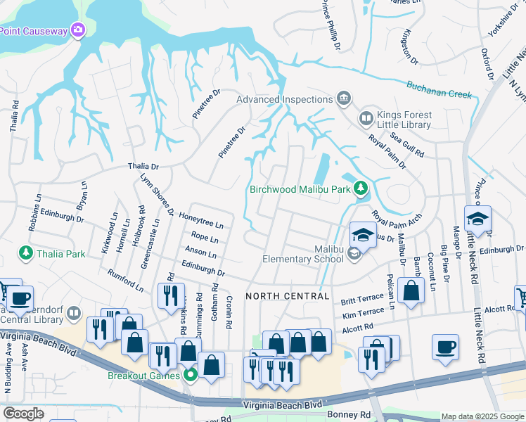 map of restaurants, bars, coffee shops, grocery stores, and more near 508 Harton Circle in Virginia Beach