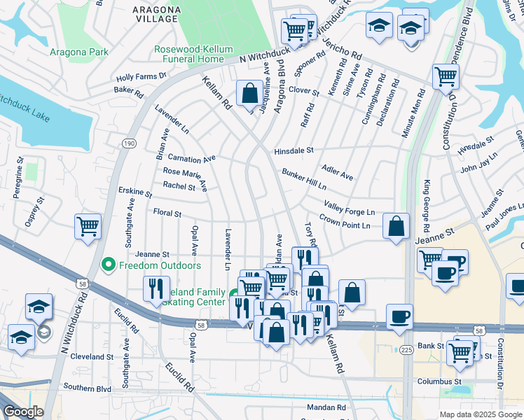 map of restaurants, bars, coffee shops, grocery stores, and more near 4812 Floral Street in Virginia Beach