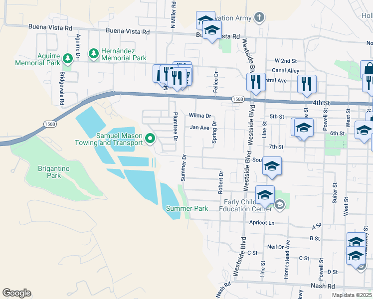 map of restaurants, bars, coffee shops, grocery stores, and more near 1251 Tamara Court in Hollister