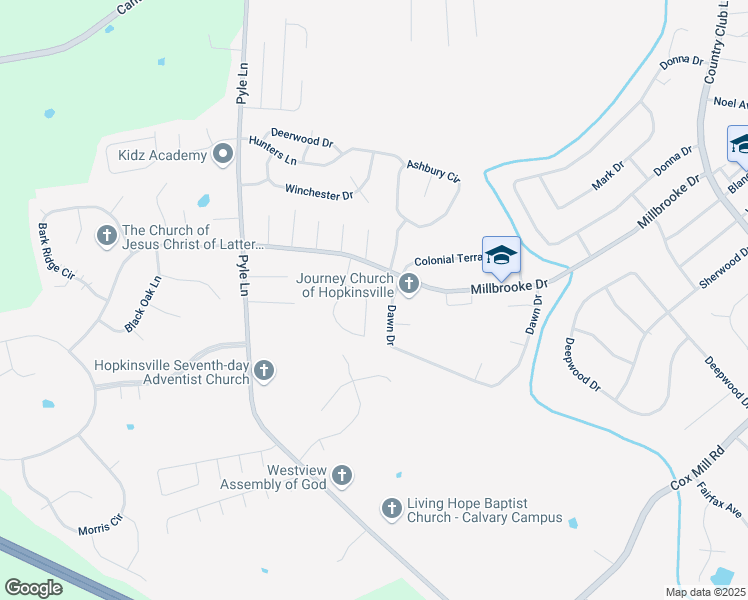map of restaurants, bars, coffee shops, grocery stores, and more near 207 Magnolia Drive in Hopkinsville