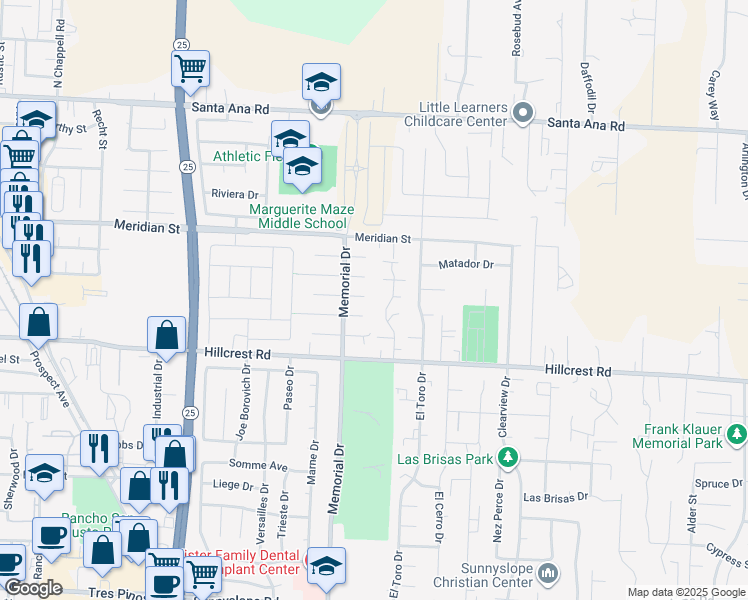 map of restaurants, bars, coffee shops, grocery stores, and more near 1020 Cherry Court in Hollister