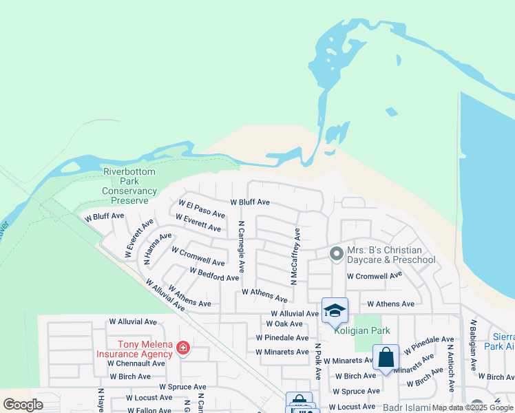 map of restaurants, bars, coffee shops, grocery stores, and more near 5637 West El Paso Avenue in Fresno
