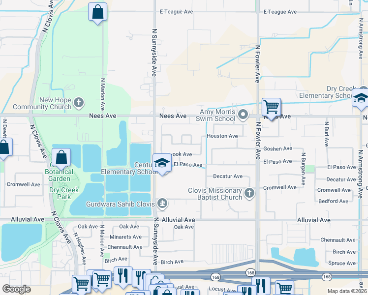 map of restaurants, bars, coffee shops, grocery stores, and more near 1130 North Miami Avenue in Clovis
