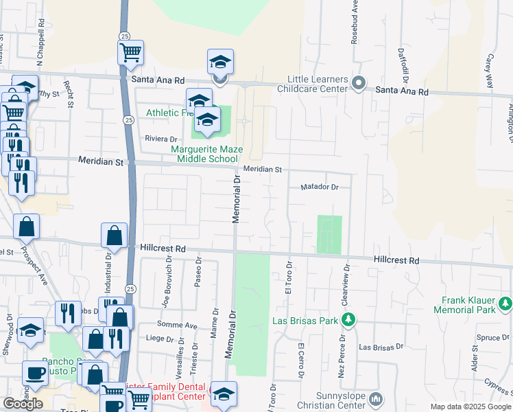 map of restaurants, bars, coffee shops, grocery stores, and more near 1020 Pear Court in Hollister