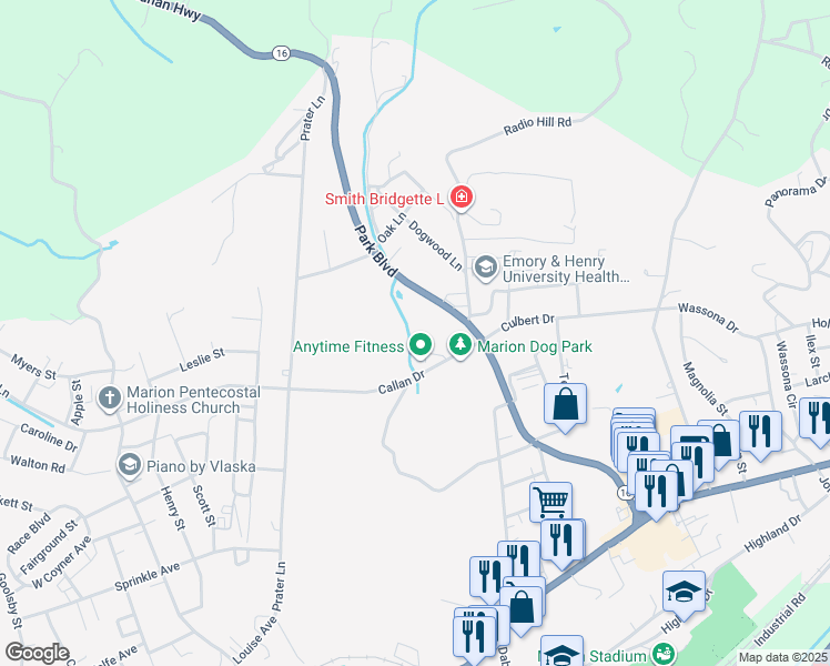 map of restaurants, bars, coffee shops, grocery stores, and more near 658 Park Blvd in Marion