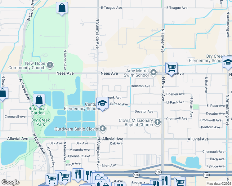map of restaurants, bars, coffee shops, grocery stores, and more near 1130 North Miami Avenue in Clovis