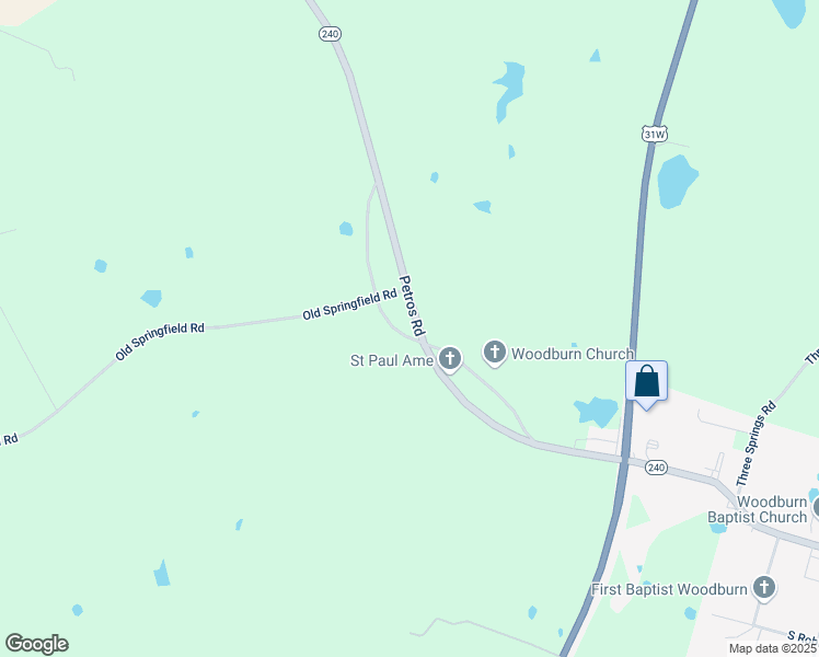 map of restaurants, bars, coffee shops, grocery stores, and more near 4900-5004 Petros Road in Woodburn