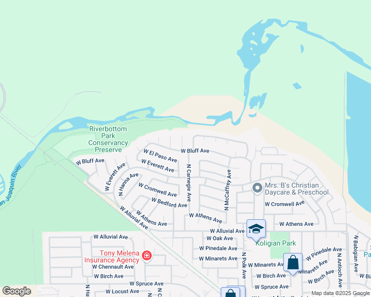 map of restaurants, bars, coffee shops, grocery stores, and more near 7834 North Gregory Avenue in Fresno