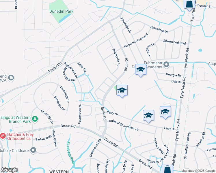 map of restaurants, bars, coffee shops, grocery stores, and more near 4314 Manchester Lane in Chesapeake