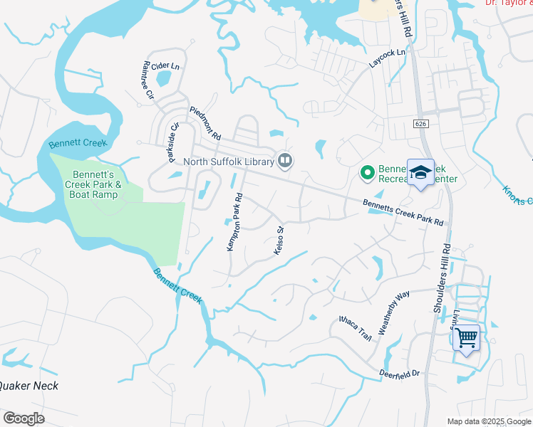 map of restaurants, bars, coffee shops, grocery stores, and more near 3517 Lingfield Cove in Suffolk