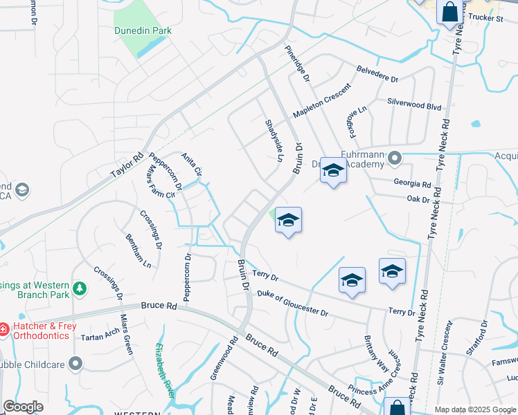 map of restaurants, bars, coffee shops, grocery stores, and more near 4304 Manchester Lane in Chesapeake