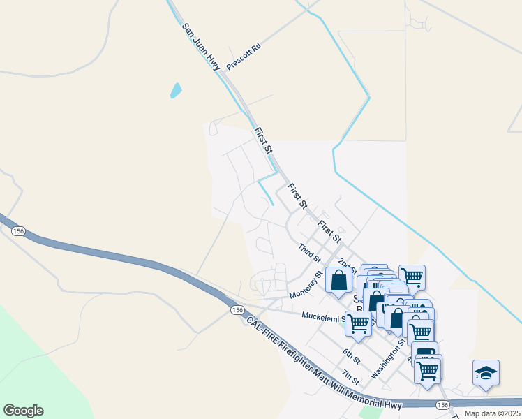 map of restaurants, bars, coffee shops, grocery stores, and more near 1121 Trailside Drive in San Juan Bautista