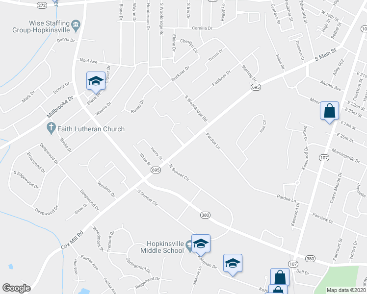 map of restaurants, bars, coffee shops, grocery stores, and more near 1 Harton Place in Hopkinsville