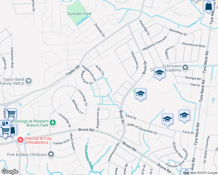 map of restaurants, bars, coffee shops, grocery stores, and more near 4407 Clove Court in Chesapeake