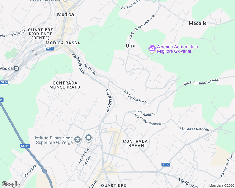 map of restaurants, bars, coffee shops, grocery stores, and more near 331 Via Trani in Modica