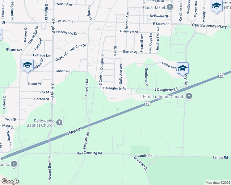 map of restaurants, bars, coffee shops, grocery stores, and more near 331 East Daugherty Road in Neosho
