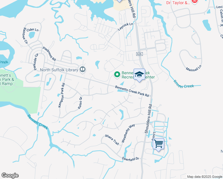 map of restaurants, bars, coffee shops, grocery stores, and more near 5004 Kelso Street in Suffolk