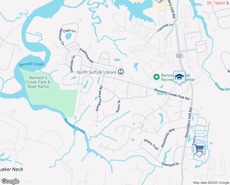 map of restaurants, bars, coffee shops, grocery stores, and more near 3012 Carlisle Court in Suffolk