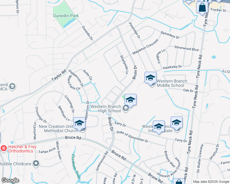 map of restaurants, bars, coffee shops, grocery stores, and more near 4314 Manchester Lane in Chesapeake